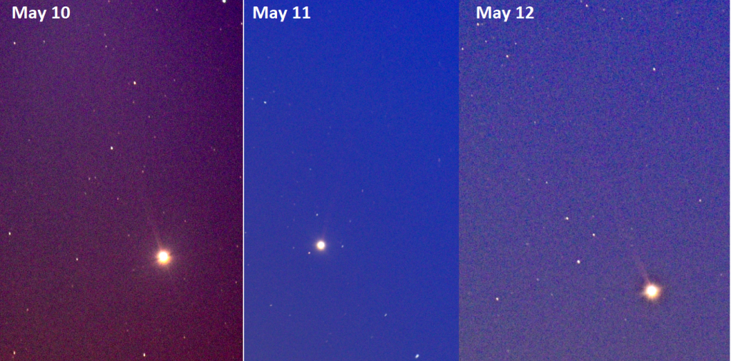 Merkurův ohon zachycený v průběhu posledních dnů i bez speciálního filtru. Foto: Paul Robinson.