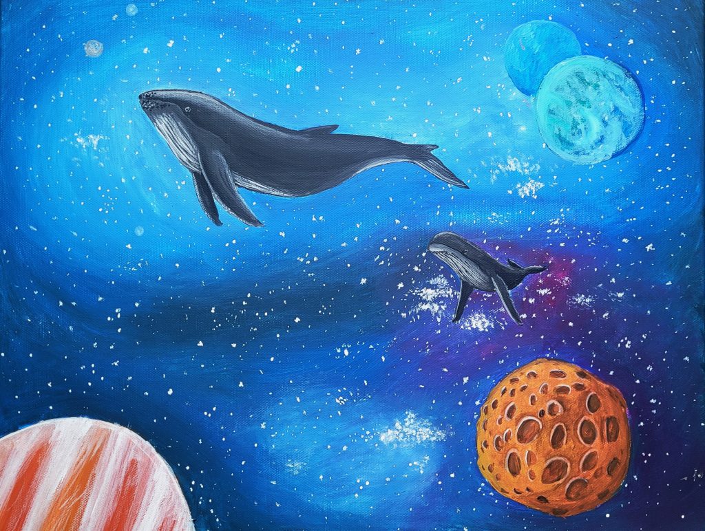 Obrázek „Vesmír bez hranic“ Elišky Rejhonové (1. místo v kategorii výtvarné dílo soutěžících nad 18 let)