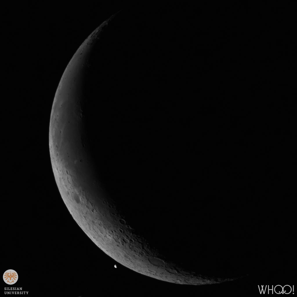 Měsíc a Venuše před jejím zákrytem 9. listopadu 2023 zaznamenány přes 450mm dalekohled observatoře WHOO! na Fyzikálním ústavu v Opavě. Foto: Daniel Beneš/FÚ v Opavě.