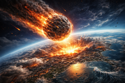 Astronomická představa konce světa je většinou spojena se srážkou asteroidu se Zemí. Scénářů je ale mnohem více. Zdroj: ChatGPT.